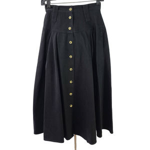 Cetro Republic Black Button Front Pleated Vintage Maxi Skirt High Waist 5 / 6